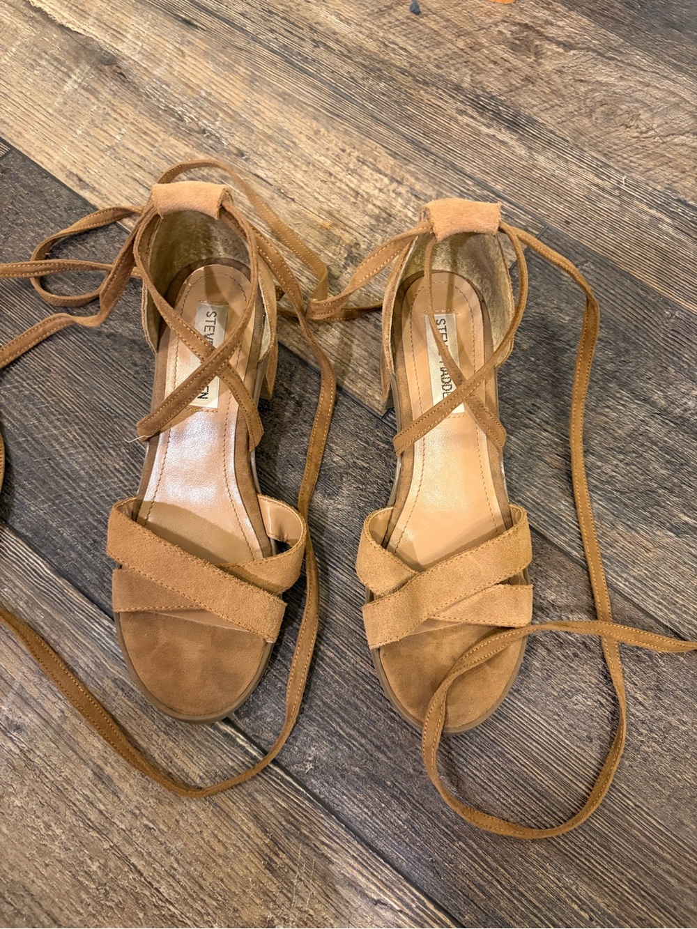 Steve Madden Tan Suede Wrap Lace Sandals